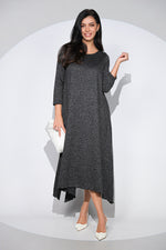 Rochia Venice neagra din jerseu cu lana, croi lejer si asimetric