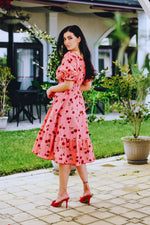 Rochia Cherry Love din poplin de bumbac cu imprimeu cirese si umeri goi | Monielle