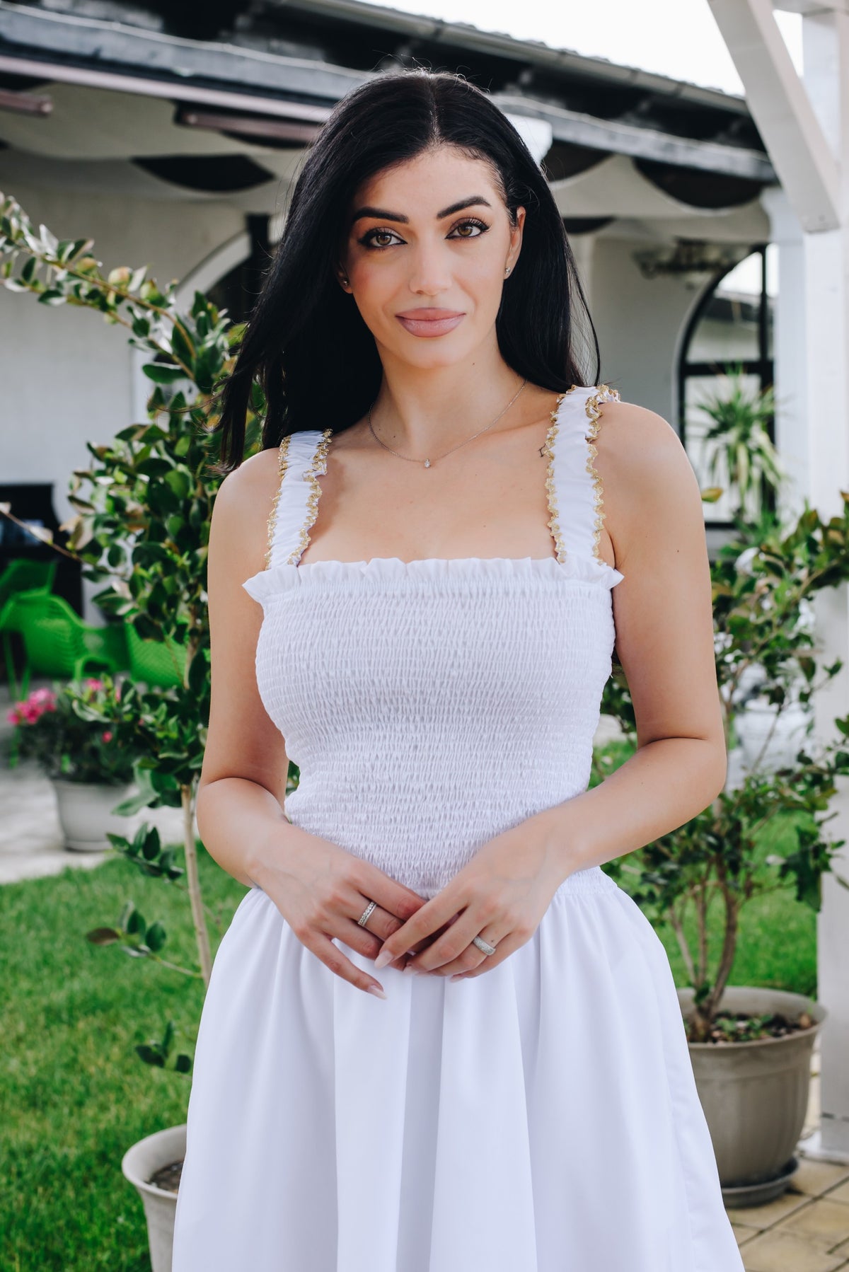 PRECOMANDA Rochia Amalfi din bumbac premium Easy Iron cu detalii aurii | Monielle